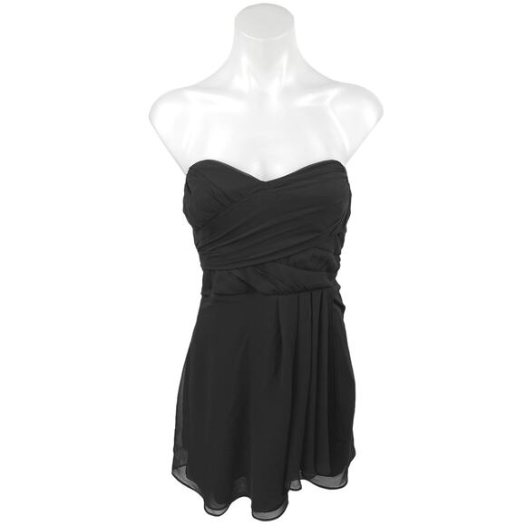 Express Black Strapless Sweetheart Pleated Mesh Cocktail A Line Mini Dress Sz 2 - Picture 2 of 6